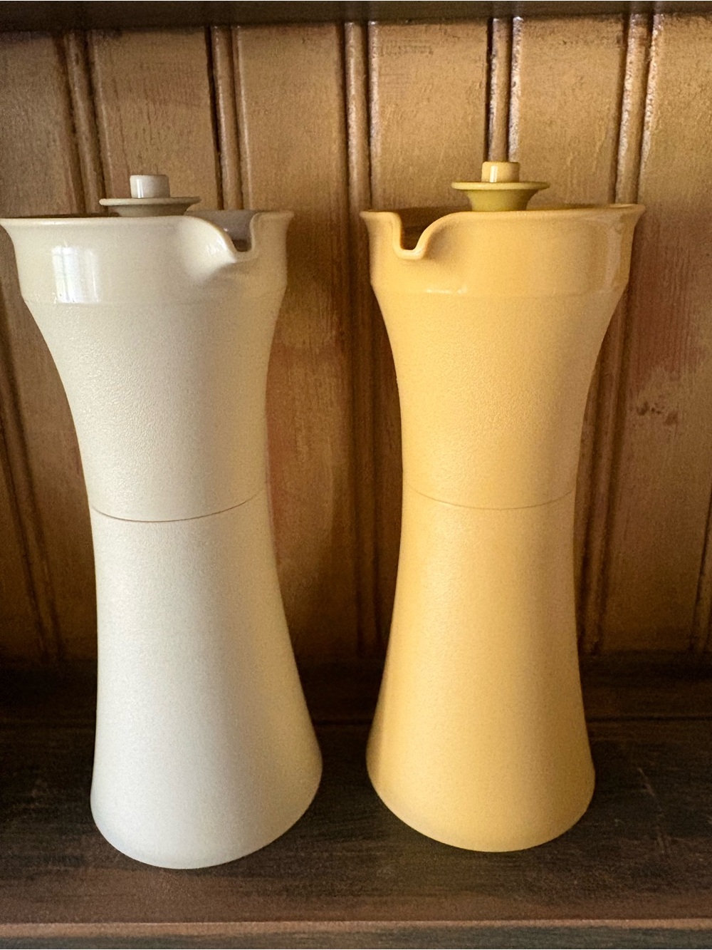 Vintage Tupperware Oil & Vinegar Cruet Set 1246 MCM Harvest Gold Almond